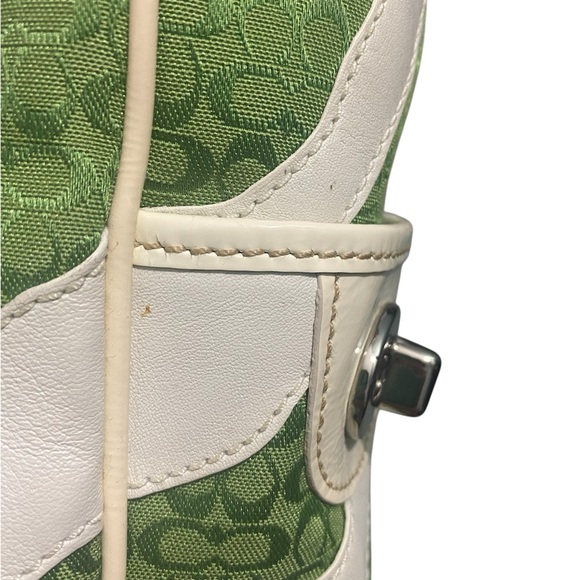 Coach Green & White Zebra Striped Signature Logo Tote - Picture 7 of 15